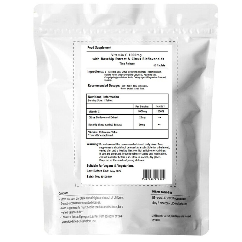 UKHealthHouse Premium - Vitamin C & Rosehips Bioflavonoids - 1000mg