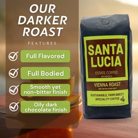 Santa Lucia Nicaraguan Specialty Coffee - Vienna Roast 2 Pounds (2-16oz Bags, Whole Bean)