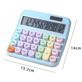 Mechanical Calculator 12 Digits Large LCD Display Large Round Button 15° Tilt Screen Cute Candy Color Dual Power Calculator Ideal for Office, School, Home, Students, Accountants