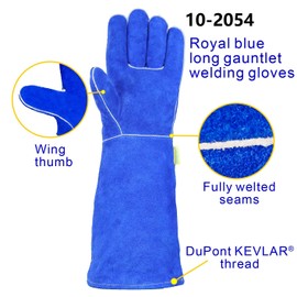 Weldas® long gauntlet (46cm overall length) welding gloves, Fully lined with 100% fleecy cotton, Heavy duty leather and extra long cuff, 10-2054L, Royal Blue, Large