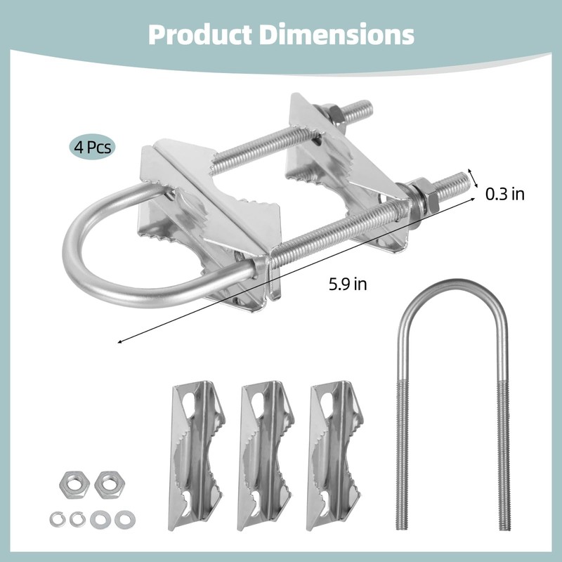 4 Pcs Double Antenna Mast Clamp, 5.9 in U Bolt