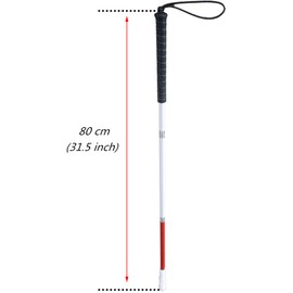 80cm White Cane, Aluminum Folding Cane for The Blind,Folds Down 3 Sections, with 2 Tips (Black Handle)