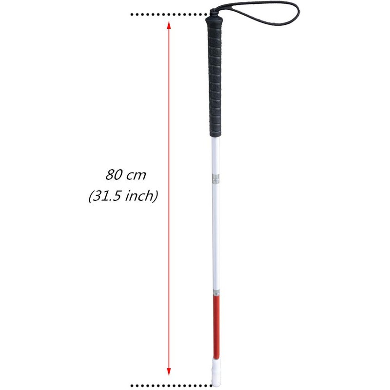 80cm White Cane, Aluminum Folding Cane for The Blind,Folds Down