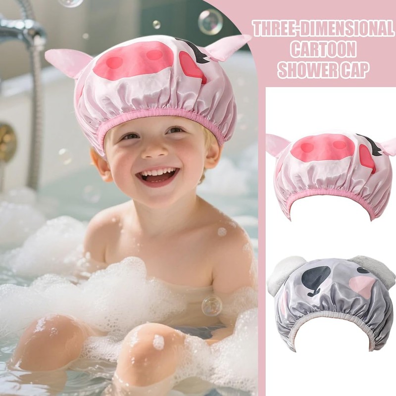 Kinder Duschhaube, 2 Stück Doppellagige Duschhaube Kinder, Karikatur Dusche Kappen