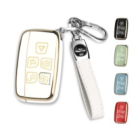 MILD EAST for Land Rover Key Fob Cover with Keychain, Car Key Case Shell Protector 5 Buttons for | Range Rover Evoque Sport Velar | Land Rover Discovery LR4 a9 | Jaguar F-Pace F-Type XE XF XJ |, White