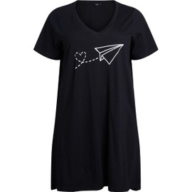 Zizzi Ladies Plus Size Cotton Short Sleeve Nightdress Size 14-34, Black Fly