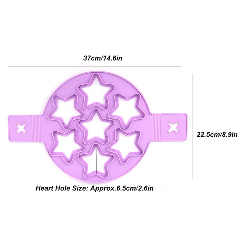 2Pcs Pancake Maker Mold, 7 Cavity Star/Heart Shape Non-Stick Egg