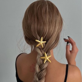Starfish Hair Side Combs, 2.36 inch Gold Metal Hair Clips, Beach Theme Hair Accessories, 2-Pack