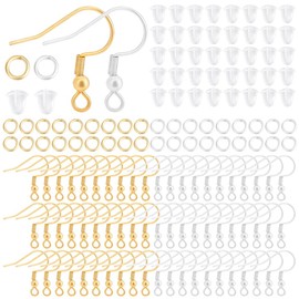 Beebeecraft 1 Box 200Pcs Earring Hooks Finding Kit Real 18K Gold Plated 925 Sterling Silver Plated 304 Stainless Steel Metal Jump Rings Plastic Ear Nuts Supplies Kits for DIY Jewelry Making Earrings
