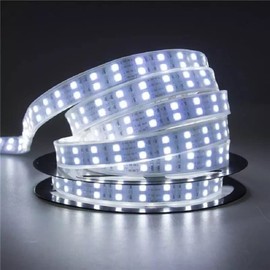 LED Tape Light, High Brightness, 16.4 ft (5 m), Waterproof, 24 V, 600 Rungs, Double Row Type, Strong, Easy Installation, Bright, Stylish, Long Lasting, White, White Base, Front Luminous, Cutable,
