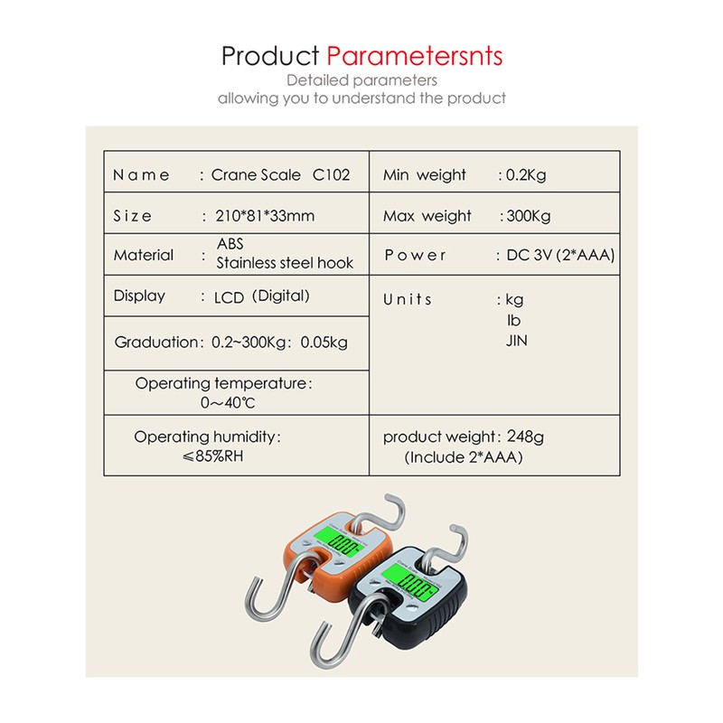 Mini Hook Scale 300kg Portable Water Resistant Industrial Electronic Crane