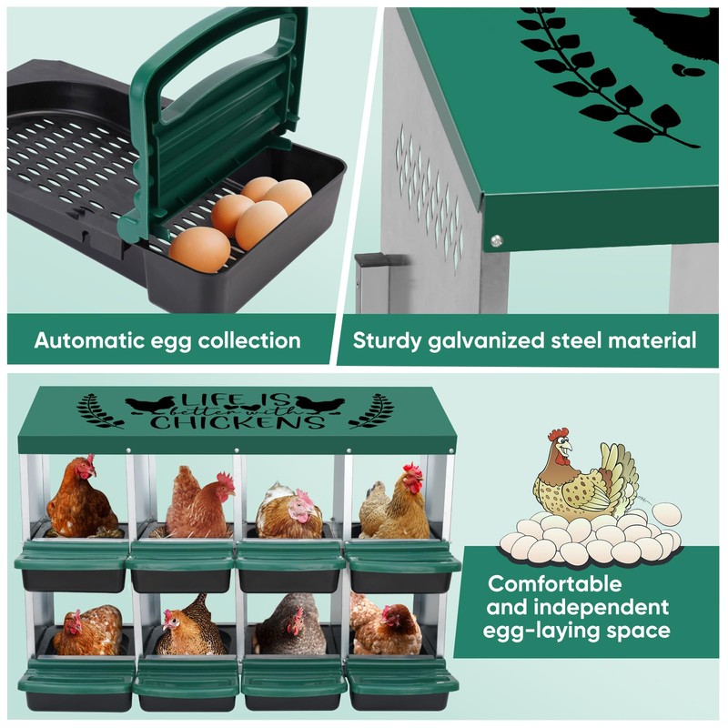 Tgeyd Nesting Boxes 8-Holes Nesting Boxes for Chickens Height-Adjustable with