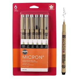 SAKURA Pigma Micron Fineliner Pens - Archival Black Ink Pens - Pens for Writing, Drawing, or Journaling - Assorted Point Sizes - 6 Pack