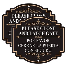 Danoib 2 Pack Please Close and Latch Gate Sign Bilingual English Spanish, 7.8" x 7" Rust-Free Aluminum Keep Gate Closed Sign, Weatherproof & UV Fade Resistant, Pre-Drilled Holes for Easy Installation