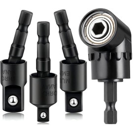 Right Angle Drill 105 Degree Right Angle Screwdriver set Drill Hex Bit Socket Adapter,360°Rotatable 3Pcs 1/4" 3/8" 1/2" Cr-V Hex Shank Impact Grade Driver Socket Adapter/Extension Set Drill Bit