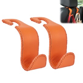 Amooca Car Seat Headrest Hook Universal Vehicle Storage Hanger Leather with Metal Car Seat Back Organizer for Handbag Purse Coat Orange 2 Pack