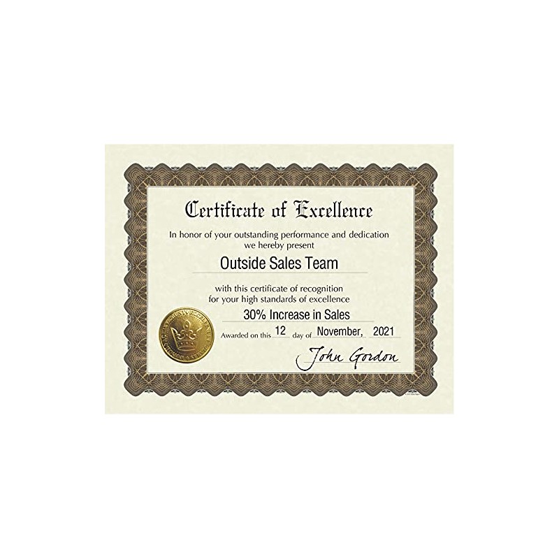 Great Papers! Ready-to-Use Certificates, Excellence, 11 X 8.5, Ivory/Brown/Gold Colors