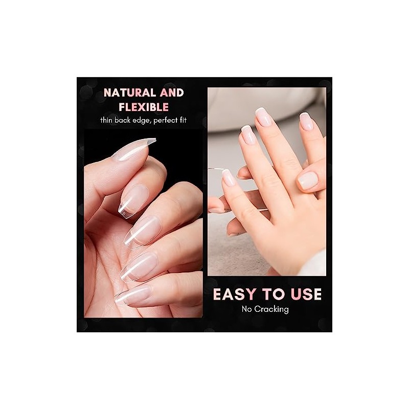 Makartt 500pcs Short Coffin Nails Clear Ballerina Nail Tips Full