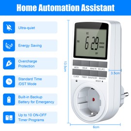 Digital Timer Socket, Electronic Digital Timer Switch with LCD Display and Anti-Theft Random Mode, Built-in Touch Protection, Energy Saving for Household Appliances