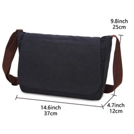 Lizbin Messenger Bag, Classic Vintage Messenger Bags, Canvas Messenger Bag, Shoulder Bag Crossbody Bag, Small Messenger Bag for Men Women, Crossbody Shoulder Bag Casual Work Bag (Black)