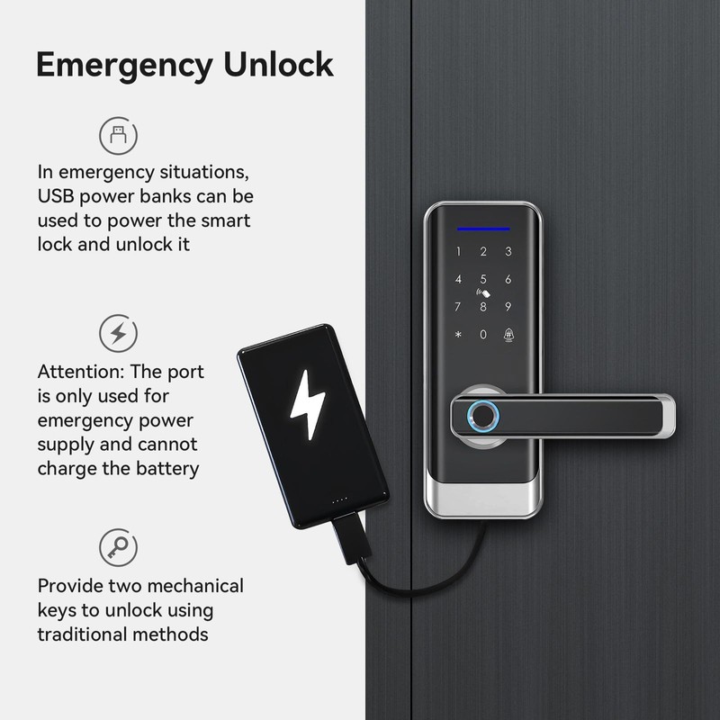 GEKRONE Smart Front Door Lock with Lever Handle, Keyless Entry