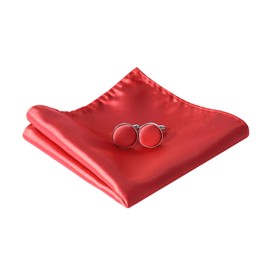 HOULIFE Bow Tie Set for Men – Adjustable Pre-tied Bowtie, Satin Polyester Bow Tie, Solid Colour Pocket Square, Cufflinks Set for Groom Wedding Formal with Gift Box (Red)