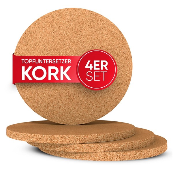 wortek Cork Trivet Pot 19 cm Diameter, Set of 4
