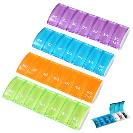 Pill Box 7 Days Small, Pack of 4 Weekly Dispensers for Vitamins and Pills