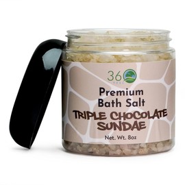 360Feel Triple Chocolate Sundae Vegan Bath Salt - Cruelty-free Exfoliator for Face, Body & Skin - Great Detox for Sensitive Skin - Nourishing Moisturizing Bath Soak - 8 Oz Jar