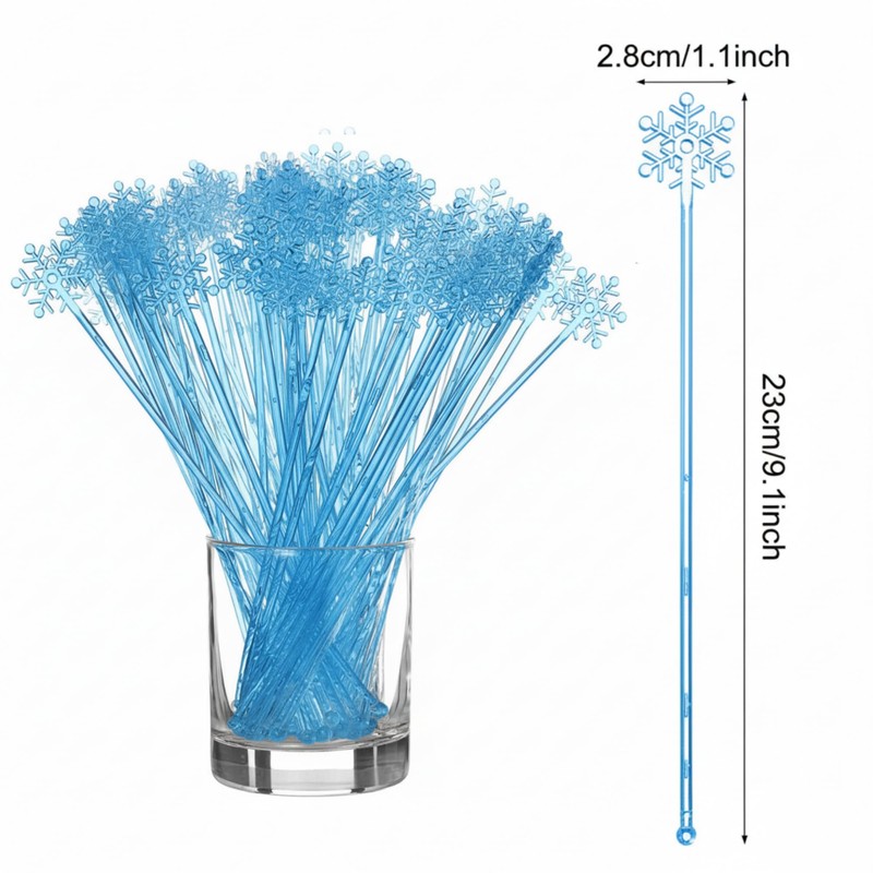100 Pcs Blue Snowflake Swizzle Sticks Disposable Cocktail Stirrers