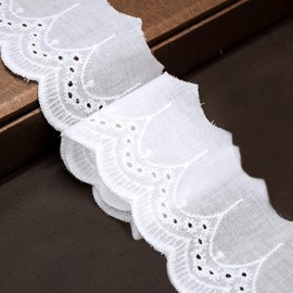xingmo 4 Meters Scalloped Lace Trim, Cotton Ruffle Embroidery Scalloped Lace Trim Fabric for Sewing, Clothes, Collar, Width 6 cm (White)
