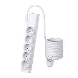 UCOMEN 5-Way Power Strip with Rotating Cable - 1.5 m Cable & Touch Protection - Sockets 45° Rotated Multiple Socket Indoor - 16A, 3680W, White