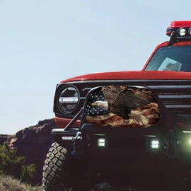 Tomeusey Winch Cover, Waterproof Winch Cushion - All-Weather Winch Accessories Fit Most 8000-17500 Lbs, Retro American Flag Eagle Electric Winches Protector with Elastic Band, Easy to Install
