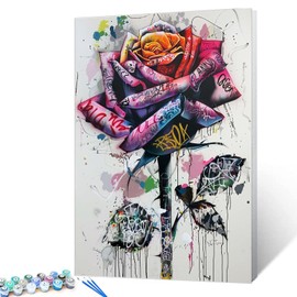 Tucocoo Street Graffiti Rose Paint by Number for Adults Beginner Students Pastel Colors Paint by Numbers for Adults Kits Acrylic Paint Suitable for Living Room 16''x20''（Without Frame ）