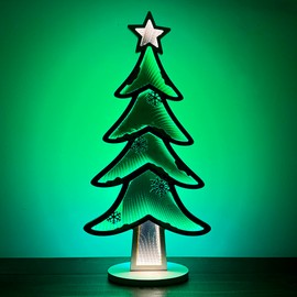 Elumina Decor - Christmas Tree Infinity Mirror Light with Stand - LED Christmas Decoration - USB-Powered - 3D LED Infinity Light - Indoor Seasonal Holiday Decor for Windows or Tables - 16" x 32"