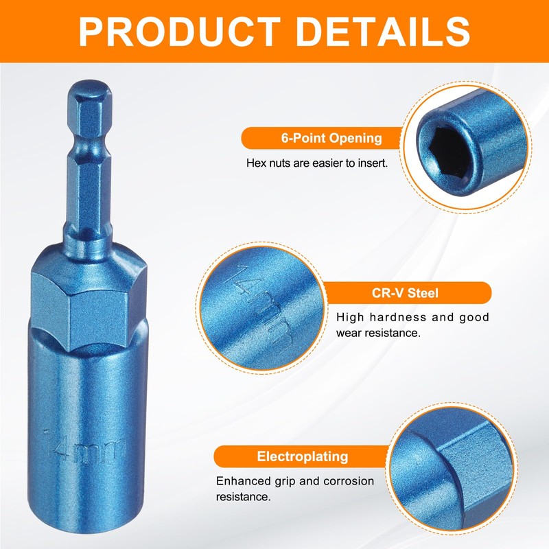 sourcing map Nut Driver 14mm Hex Drive Socket CR-V Steel