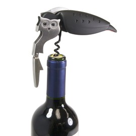 CKB LTD® OWL Bottle Opener Eule Flaschenöffner Professional Kellner Korkenzieher Weinflaschenöffner Edelstahl mit schwarzem Silikon Griff Folienschneider | Neuheit Design