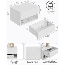 Aienvey Floating Nightstand, Small Modern Floating Nightstand with Drawer, Floating Shelves for Bedroom, Bathroom, White