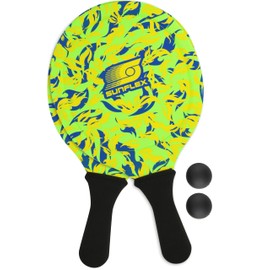 Sunflex® Flames Firegreen Neoprene Beach Ball Set with Two Bats and Two Balls, Soft and Lightweight, Extremely Robust and Waterproof, Racket Game for Beach and Meadow