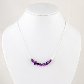 Gempires Purple Amethyst Chips Bar Necklace, Amethyst Crystal Necklace, February Birthstone Gift for Her, Gemstone Jewelry 18 inch Adjustable Silver Plated Chain