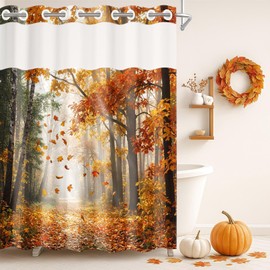 Culudea No Hook Shower Curtain with Snap in Liner 71x74 Inch, Fall Leaves