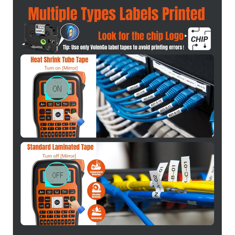 VolenGo Label Maker Machine with-Tape, Heat Shrink Label Maker Waterproof-Labels,