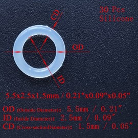 Ofowin [30 Pcs] Silicone O-Rings White 5.5mm OD 2.5mm ID 1.5mm Width, Metric VMQ Sealing Gasket for Cup Lids, Coffee Maker, Brewing Fitting, Washer, Filter, Pump, Plumbing, Hose, Gauge, Auto, Machine