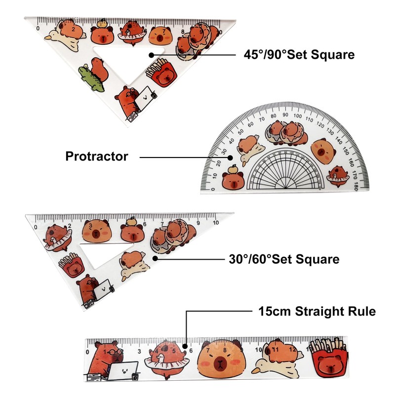 Capybara Ruler Set of 4 - Geometry Set with Straight