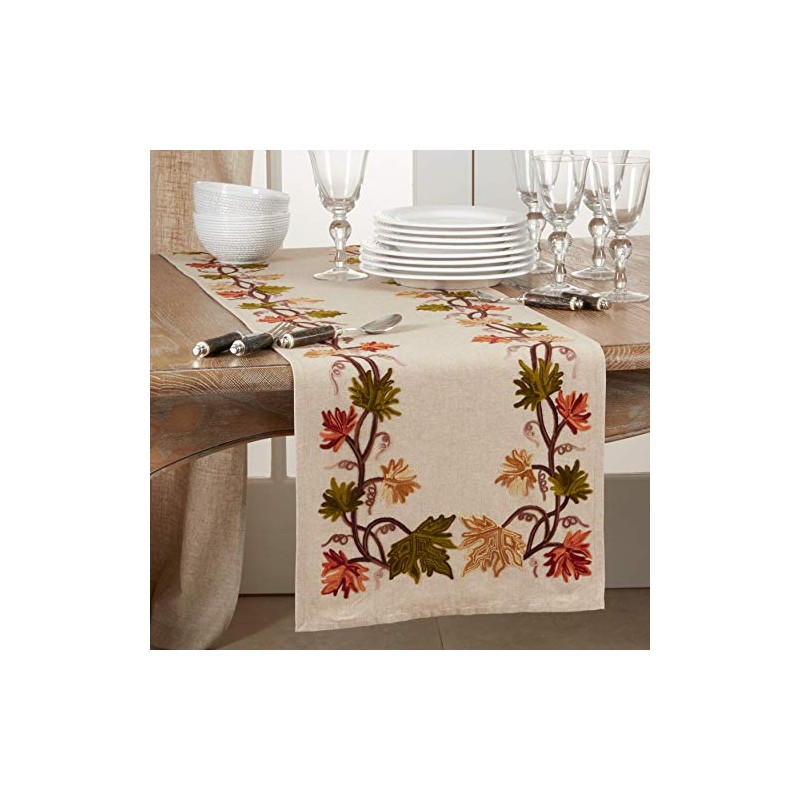 Embroidered Fall Leaf Runner