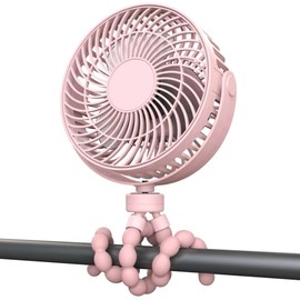 Portable Electric Fan, Mini Handheld Fan USB Rechargeable, 360° Adjustable Stroller Fan, 12pcs LED Camping Light, 3 Speed, Battery Operated, for Travel, ventilador recargable (Pink)