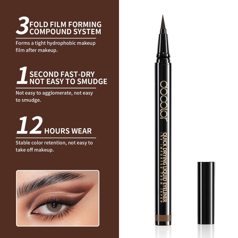 Docolor Ultra Fine Precision Brown Eyeliner, Professional Liquid Eyeliner, Waterproof