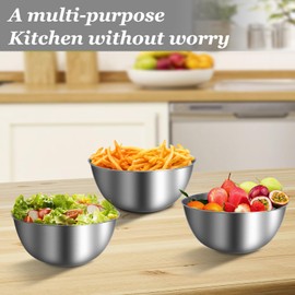Penbinmall Stainless Steel Bowl Set, 6 Pieces, Diameter 17 cm, Stackable Metal Bowl Set, High-Quality Stainless Steel Bowls, Dishwasher Safe for Salad Bowls, Serving Bowls, Snack Bowls, Snack Bowls