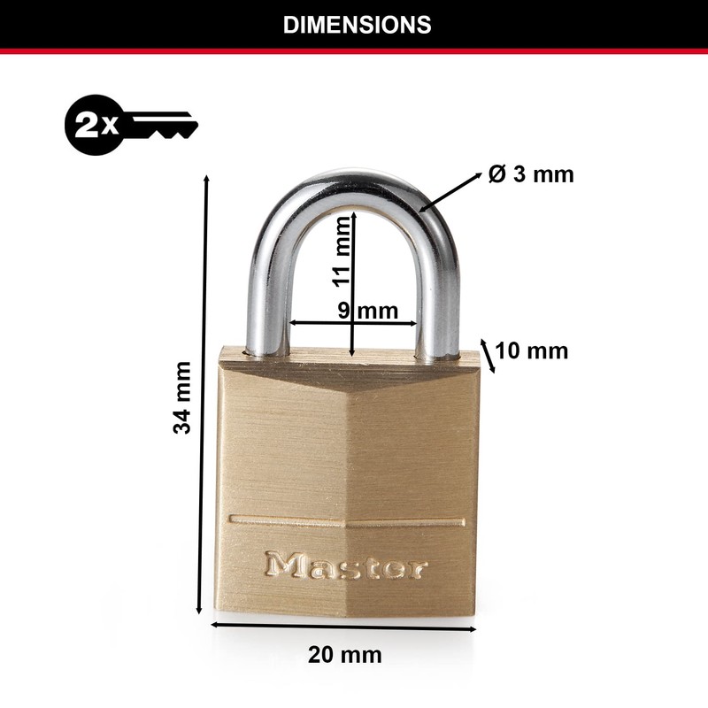 Master Lock 120EURD Small Key Padlock with Brass Body, Gold,