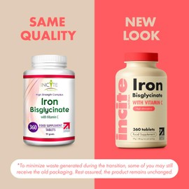 Gentle Iron Tablets - Iron Bisglycinate 28 mg, 6 Month’s Supply - 360 High Strength Tablets - Supplement Suitable for Vegans - Best Immune System Booster for Women & Men - Made in UK